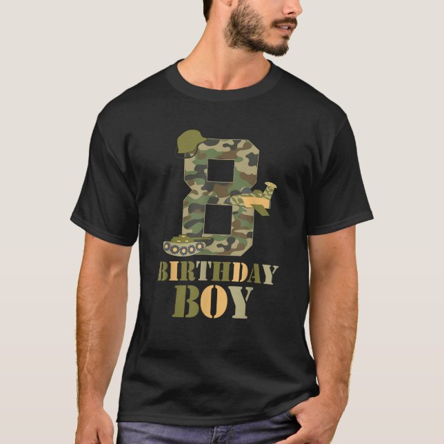 8th Birthday Military Themed Camo Boys 8 Years Old T Shirt (Framsida)