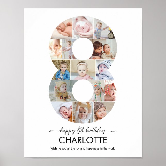 8th Birthday Number 8 Photo Collage Custom Picture Poster (Framsidan)