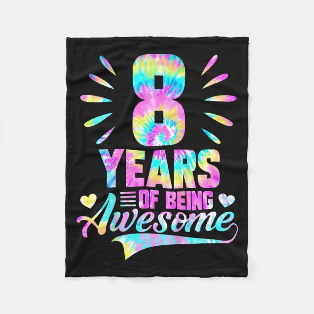 8th Birthday Tie-dye 8 Year Of Being Awesome  Fleecefilt (Framsidan)