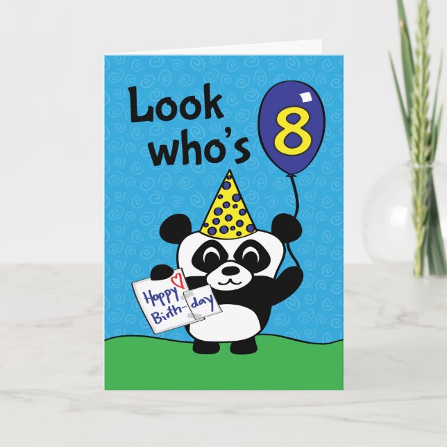 8th födelsedag - pojkePanda med ballongen & kortet Kort (Framsida)