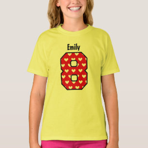 8th Födelsedagflickahjärtor åtta år anpassning Tee Shirt