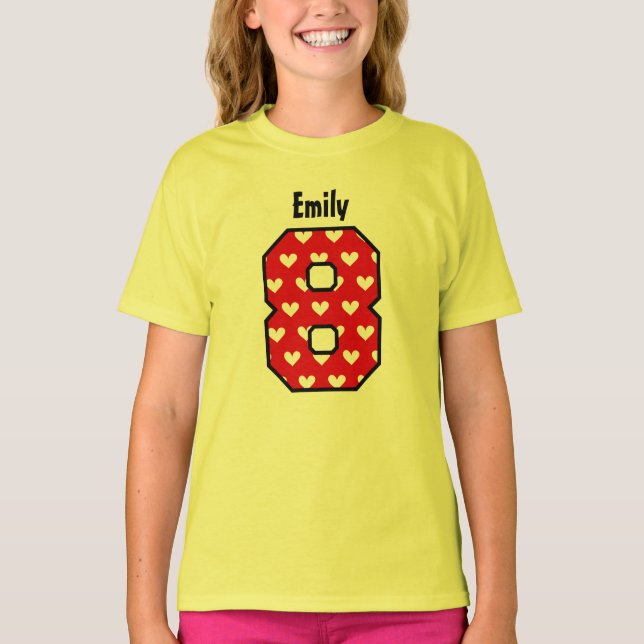 8th Födelsedagflickahjärtor åtta år anpassningsbar Tee Shirt (Framsida)