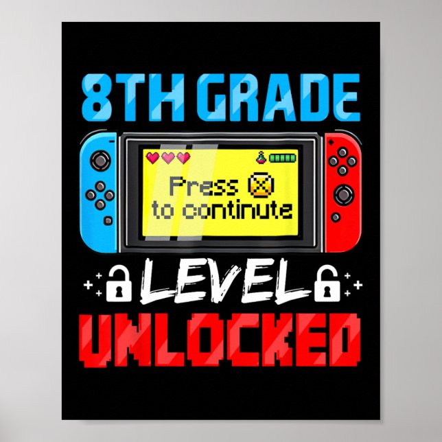 8th Grade Level Unlocked Gamer First Day Of School Poster (Framsidan)