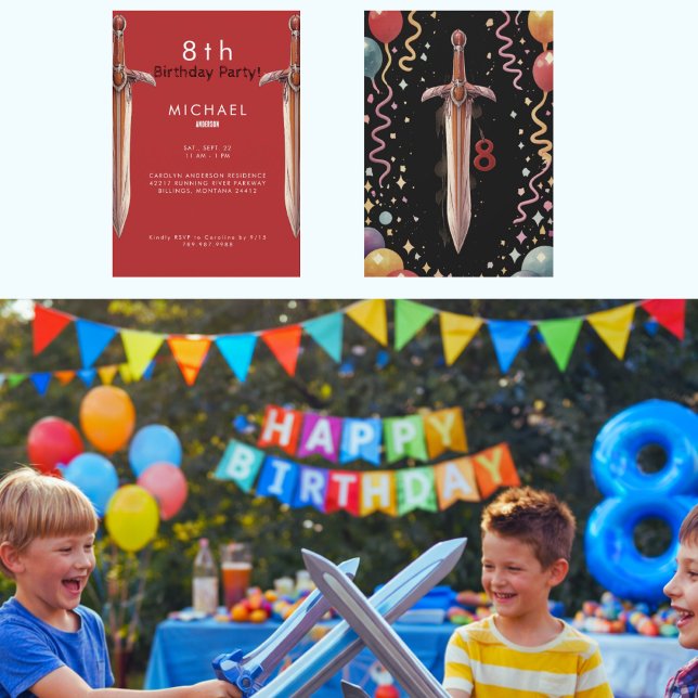 8th Swords Red Birthday Party Invitation Inbjudningar (Skapare uppladdad)