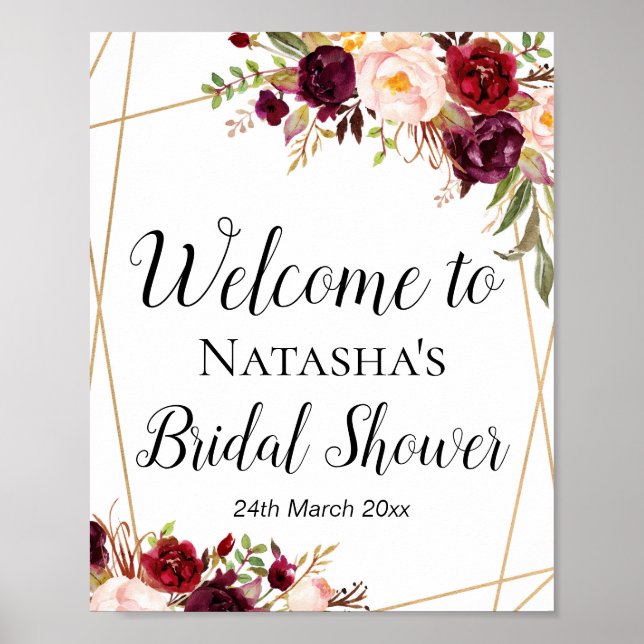 8x10" anpassad burgunder Boho blommig skylt (Framsidan)