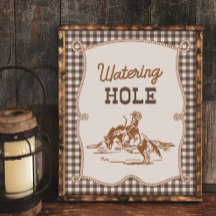 8x10 Brun Gingham Cowboy Vattningshål Skylt