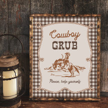 8x10 Brunt Gingham Cowboy Grillskylt