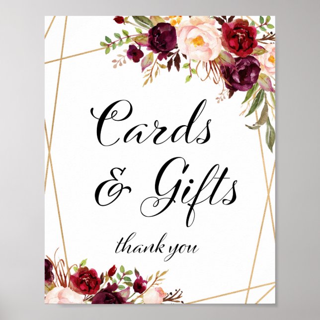 8x10" Burgunderröd Boho Blommig Skylt (Framsidan)