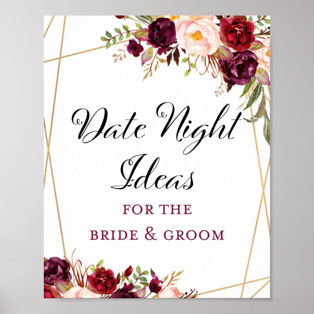 8x10" Burgundisk Boho Blommig Bröllopsfestskylt Poster (Framsidan)