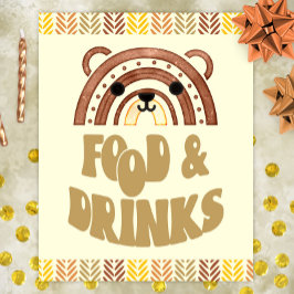 8x10 Mat & Dryck Boho Woodland Bear Födelsedag Poster