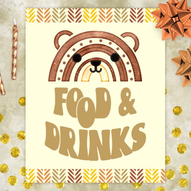 8x10 Mat & Dryck Boho Woodland Bear Födelsedag Poster (Skapare uppladdad)