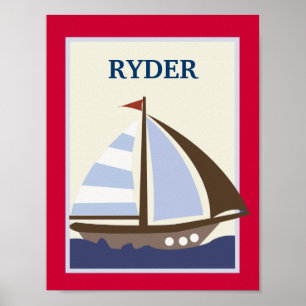 8X10 SEGLBÅT Marin för barnkammare Konsttryck Poster