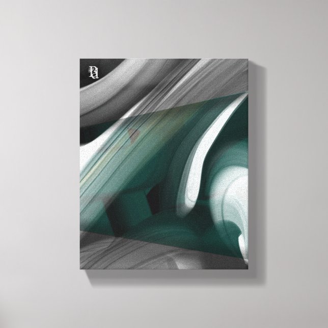 8x10" Trend Abstrakta Konstdukar Svart Vitt Grönt Canvastryck (Framsida)