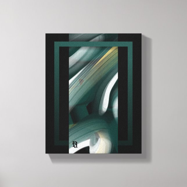 8x10" Trend Abstrakta Konstdukar Svart Vitt Grönt Canvastryck (Framsida)