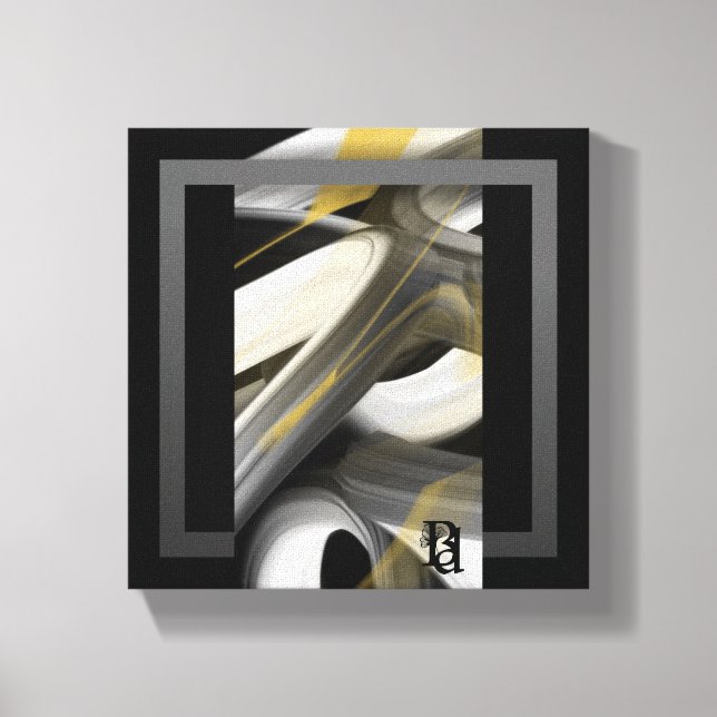 8x8" Trend Abstrakt Konst Canvas Svart Vitt Guld (Framsida)