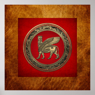[900] Assyrian Winged Bull - Guld Lamassu Poster