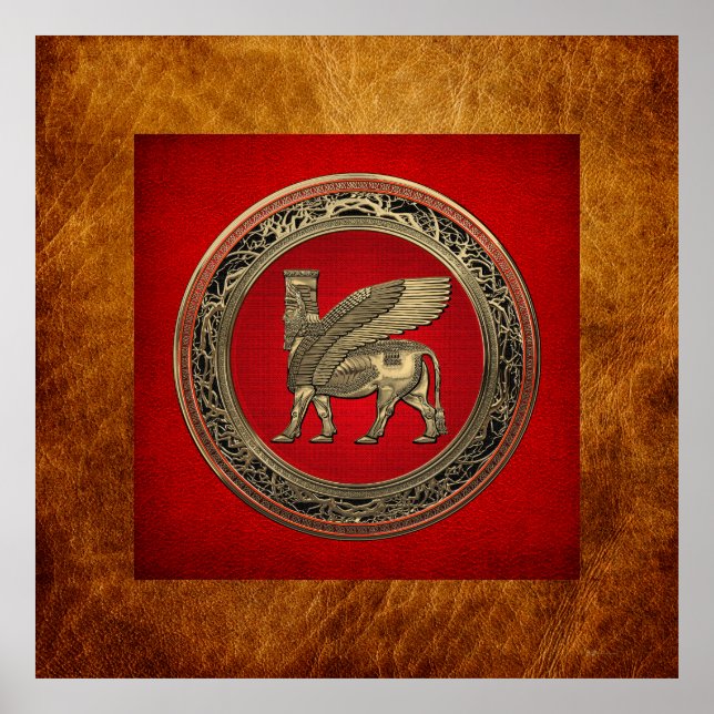 [900] Assyrian Winged Bull - Guld Lamassu Poster (Framsidan)