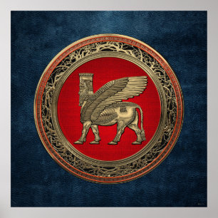 [900] Assyrian Winged Bull - Guld Lamassu Poster