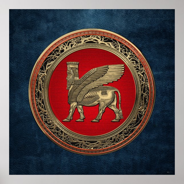 [900] Assyrian Winged Bull - Guld Lamassu Poster (Framsidan)