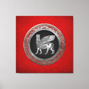 [900] Assyrian Winged Bull - Silver Lamassu Canvastryck