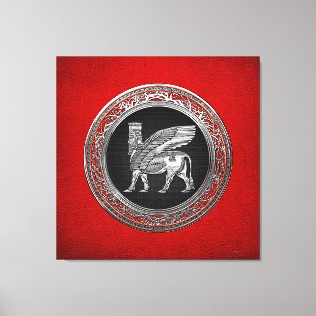 [900] Assyrian Winged Bull - Silver Lamassu Canvastryck (Framsida)