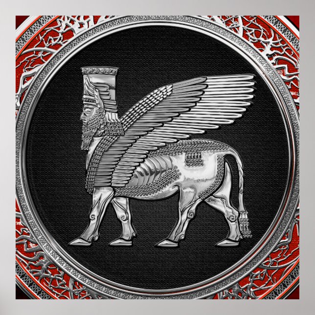 [900] Assyrian Winged Bull - Silver Lamassu Poster (Framsidan)