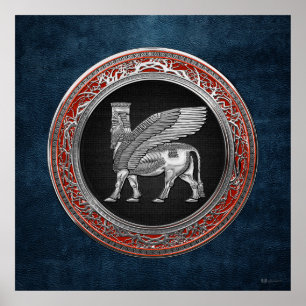 [900] Assyrian Winged Bull - Silver Lamassu Poster
