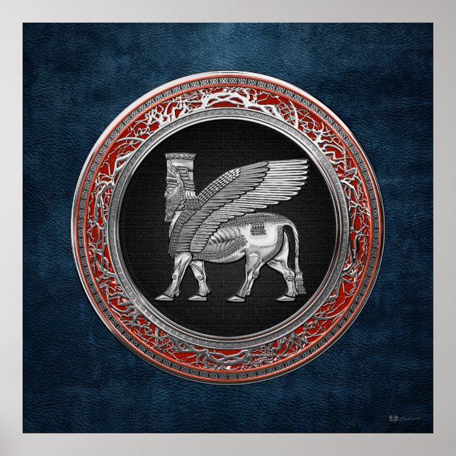 [900] Assyrian Winged Bull - Silver Lamassu Poster (Framsidan)