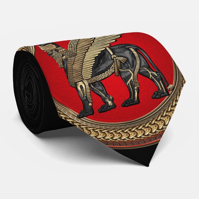 [900] Assyriansk vind Lejon: Guld & Black Lamassu Slips (Rullad)
