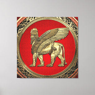 [900] Assyriansk vind Lejon - Guld Lamassu Canvastryck