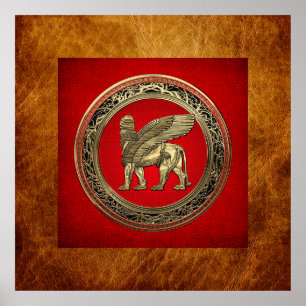 [900] Assyriansk vind Lejon - Guld Lamassu Poster