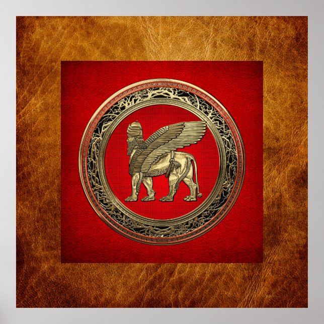 [900] Assyriansk vind Lejon - Guld Lamassu Poster (Framsidan)