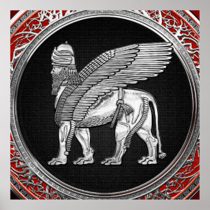 [900] Assyriansk vind Lejon - Silver Lamassu Poster