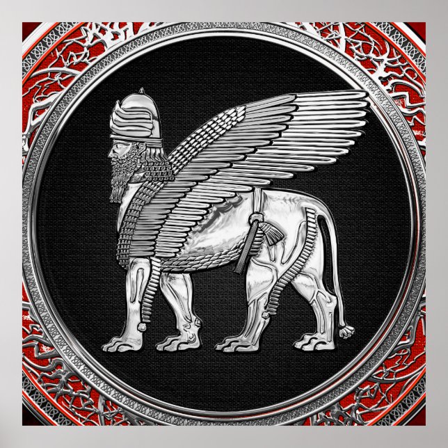 [900] Assyriansk vind Lejon - Silver Lamassu Poster (Framsidan)
