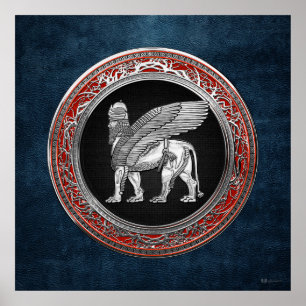 [900] Assyriansk vind Lejon - Silver Lamassu Poster