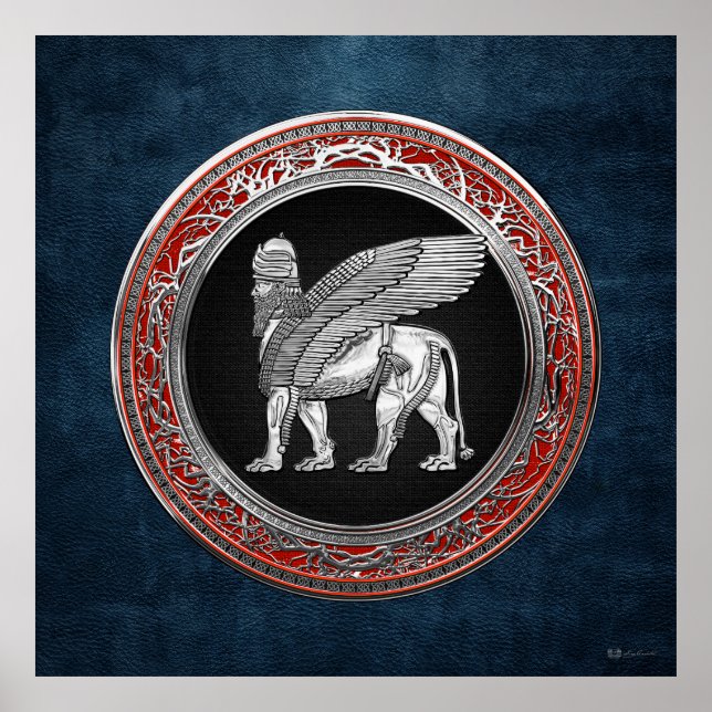 [900] Assyriansk vind Lejon - Silver Lamassu Poster (Framsidan)