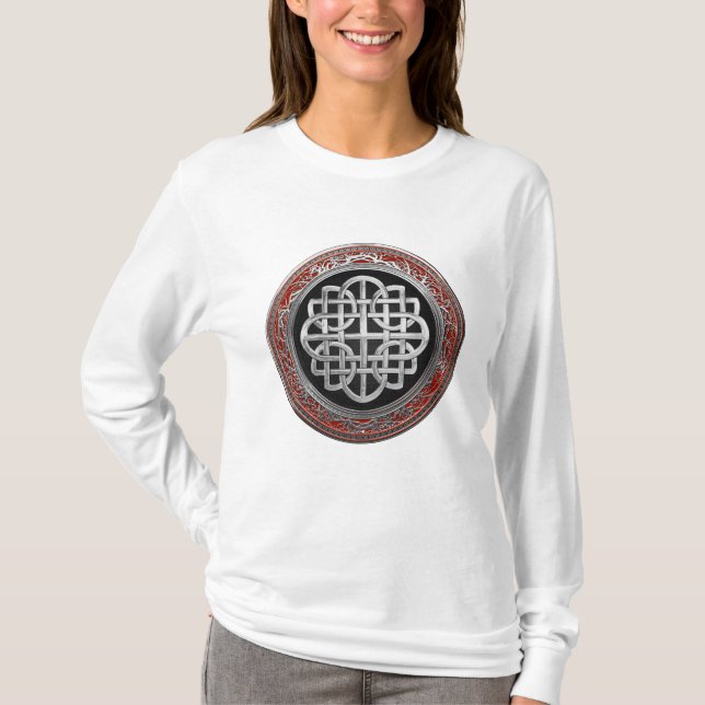 [900] Helig Celtic Silver Knot Kor T Shirt (Framsida)