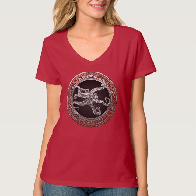 [900] Helig Silver Octopus i försvarsställning T Shirt (Framsida)