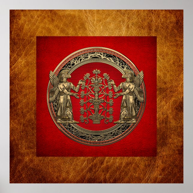 [900] Två Guld Ninurtas med Livets träd Poster (Framsidan)