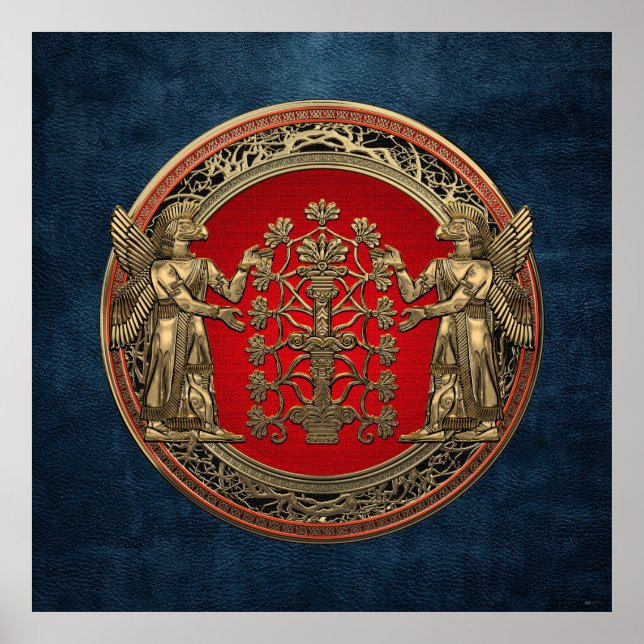 [900] Två Guld Ninurtas med Livets träd Poster (Framsidan)