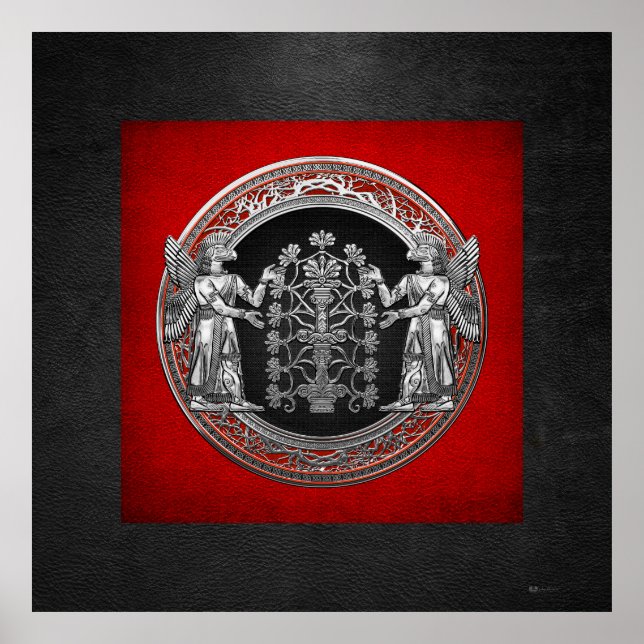 [900] Två Silver Ninurtas med Livets träd Poster (Framsidan)