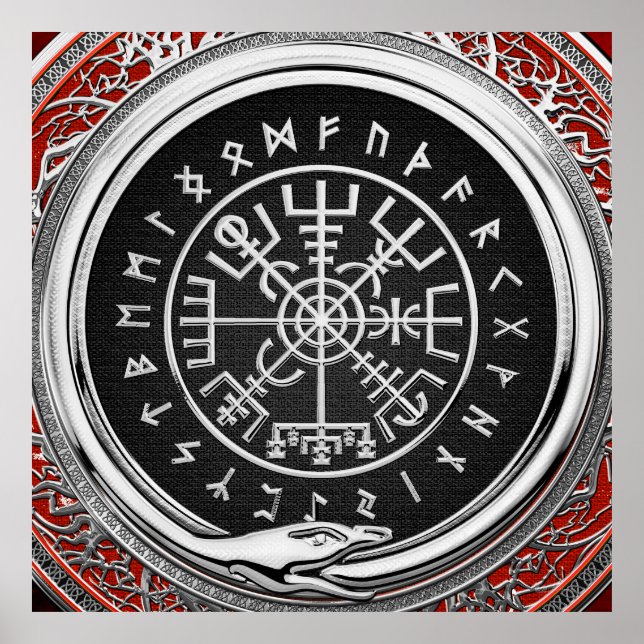 [900] Vegvisir - Viking Silver Magic Runic Compass Poster (Framsidan)