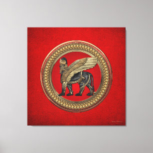 [901] Assyriansk vind Lejon: Guld & Black Lamassu Canvastryck