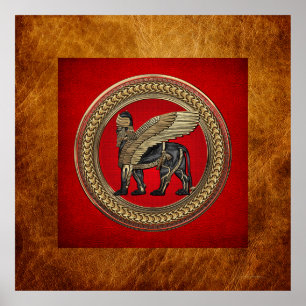 [901] Assyriansk vind Lejon: Guld & Black Lamassu Poster