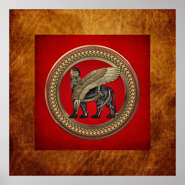 [901] Assyriansk vind Lejon: Guld & Black Lamassu Poster (Framsidan)