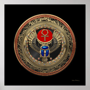 [901] Egyptiska Winged Scarab i Helig Guld med Ank Poster