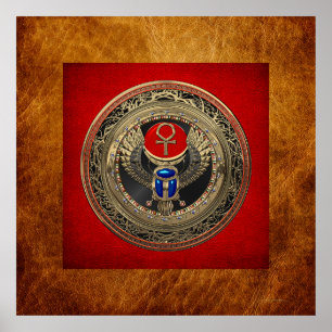 [901] Egyptiska Winged Scarab i Helig Guld med Ank Poster