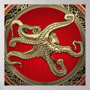 [901] Helig Guld Octopus i defensiv post Poster