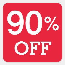 90 % 90 % rabatt på rabatt, vit och röd fyrkantigt klistermärke