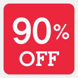 90 % 90 % rabatt på rabatt, vit och röd fyrkantigt klistermärke
